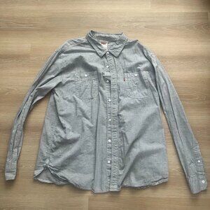 Men's Gray Levi's Button Down Shirt Size XXL With Front Pockets